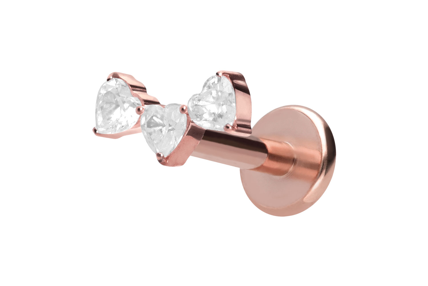 Titan Labret Piercing mit Push Fit 3 KRISTALLHERZEN